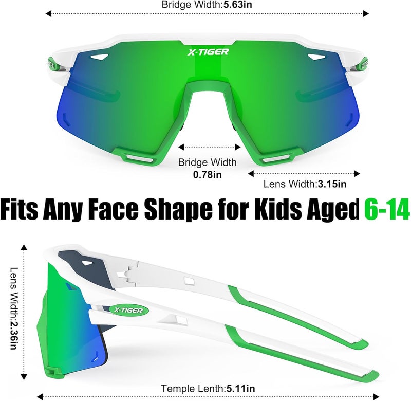 Xtiger Polarized Kids Sunglasses Youth Baseball Sunglasses UV400 Boys Girls Sports Sun Glasses for Softball Cycling Scooter - Image 3